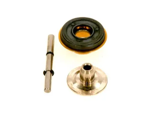 BOSCH Gasventil mit einem runden Gummiteil, einem metallischen Bestandteil und einem langen Stift. Teile auf weißem Hintergrund angeordnet.